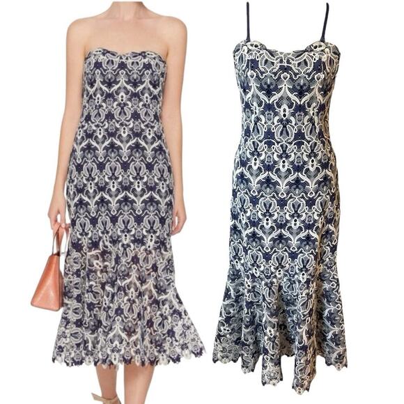 NWT Jonathan Simkhai Guipure Lace Bustier Midi Dress Midnight Combo Size 6 - Picture 1 of 13